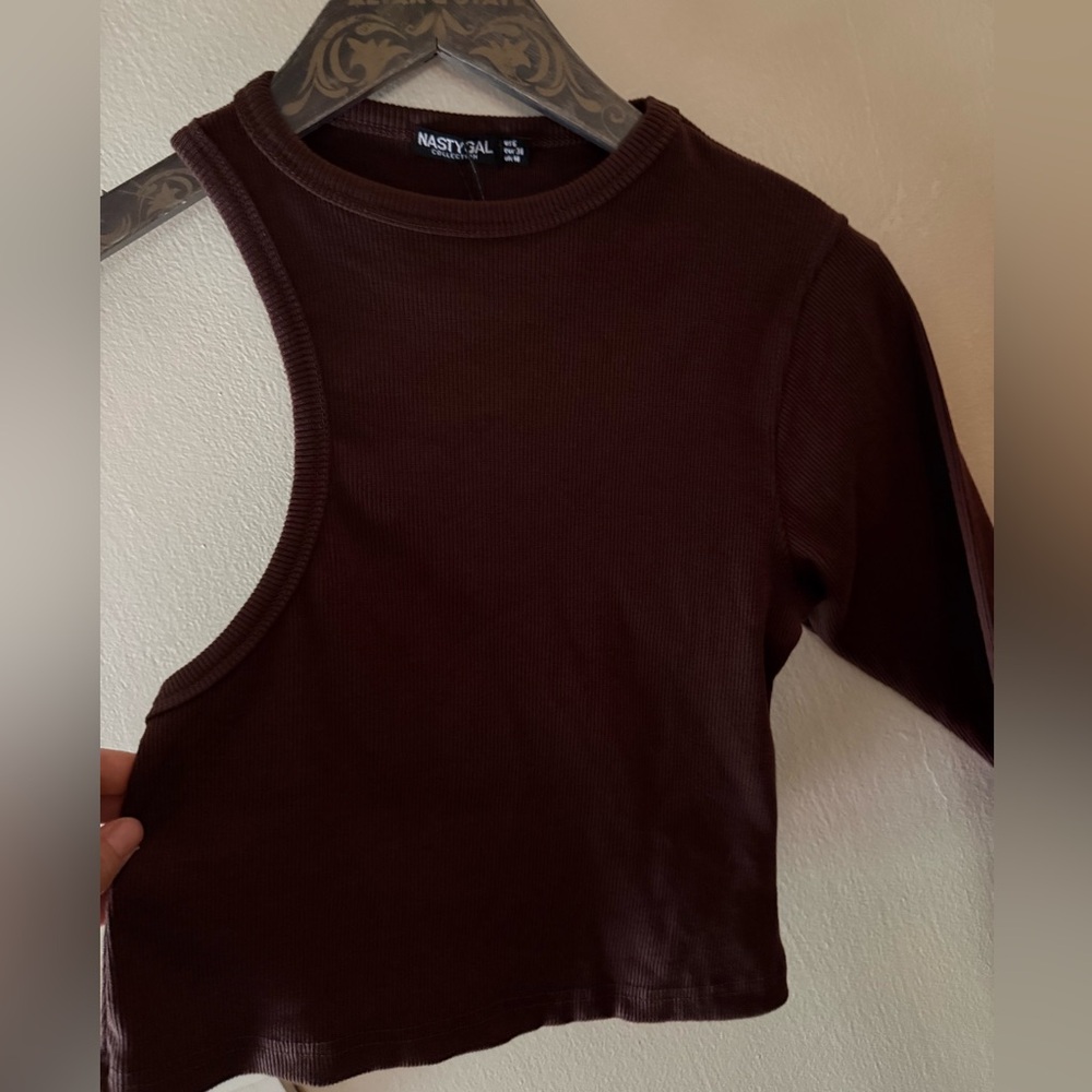 Nasty Gal Brown Asymmetrical Cut Out Tank Top